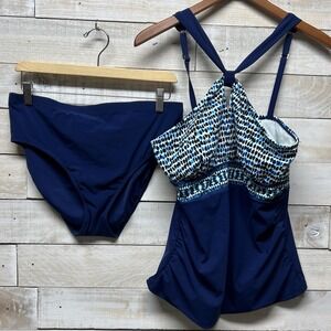 Christina Tankini Bottoms 2 Piece Set Womens‎ 12 Blue Geometric Bathingsuit